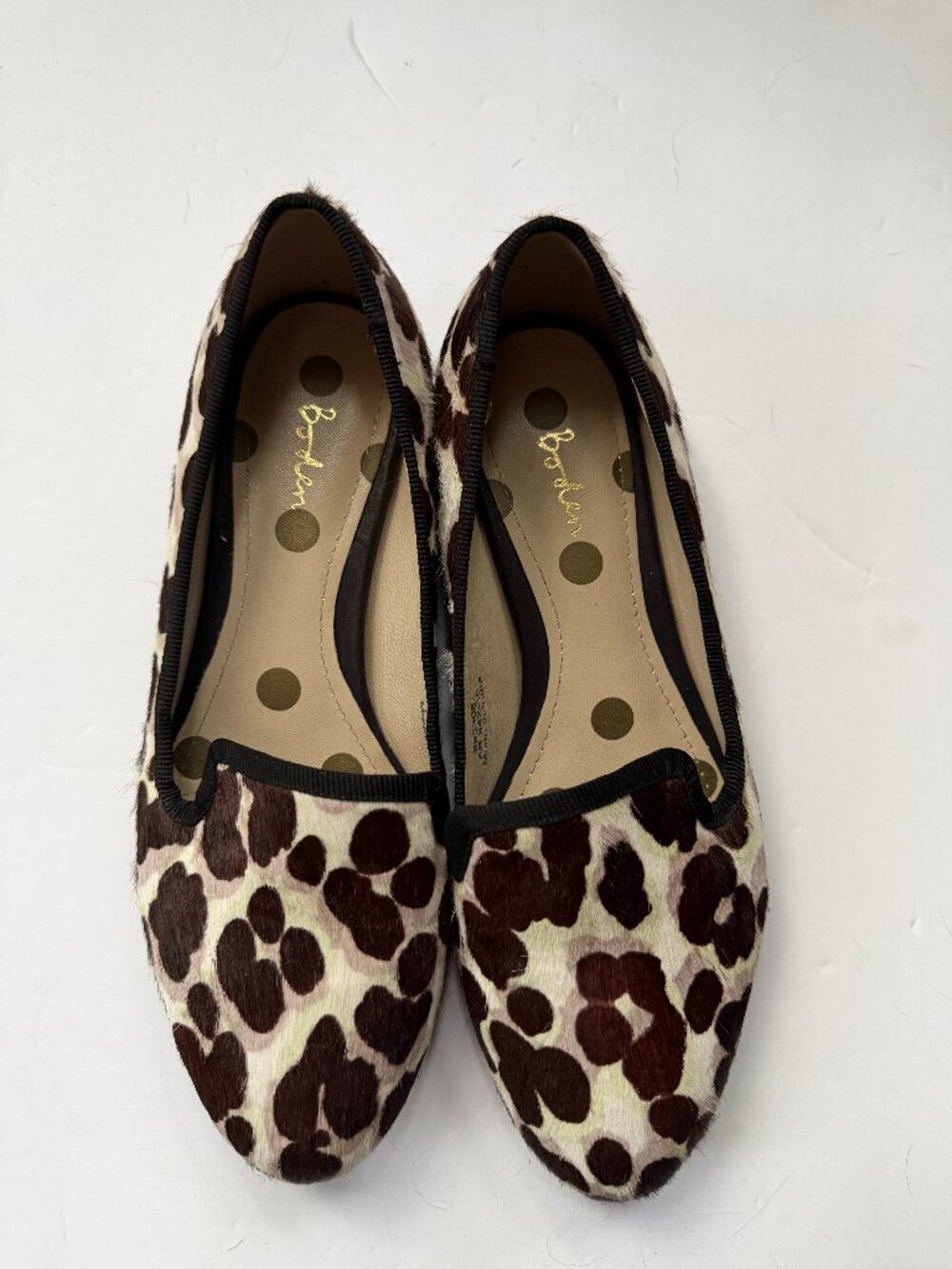 Boden Leopard Print Calf Hair Loafers Slip On Flats Brown Cream EU 36 US 6